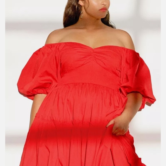 Anthro ATSU Dress Women 10P Red Off-The-Shoulder Preppy Poplin Sundress - Picture 7 of 16